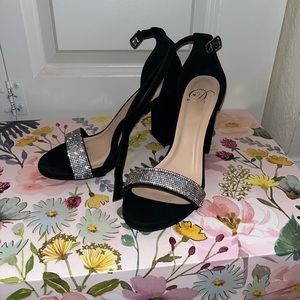 Rhinestone band heels with ankle strap